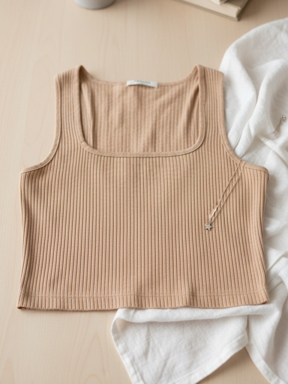 Neutral 2-Piece Set Zenana Ribbed Crop Tank + Promesa Plaid Skirt NWT Size L - Picture 4 of 9